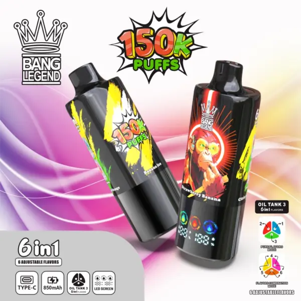 Bang Legend 150000 Puffs Vape detaliczny 6 w 1 Kup 2 sztuki w pojedynczym opakowaniu 10 150k Puffs Vaper Bang Legend 150000 Jednorazowy Vape 6 w 1 Magazyn UE