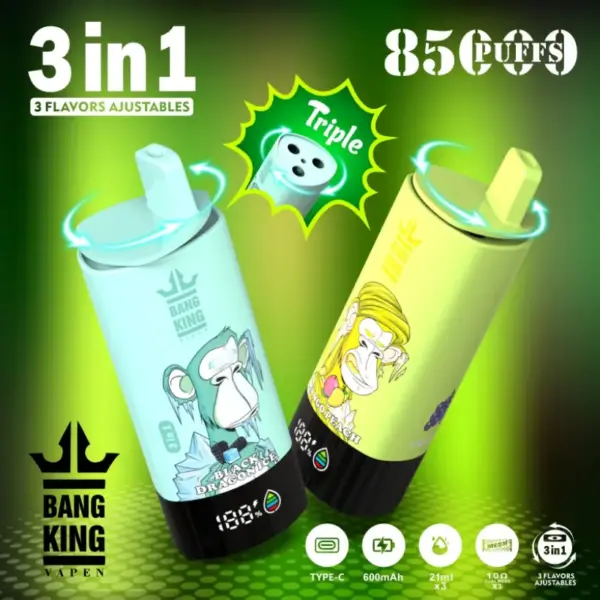 3 w 1 Vaper Bang King 85000 Puffs Jednorazowy 85k Sprzedaż Hurtowa Darmowa Wysyłka