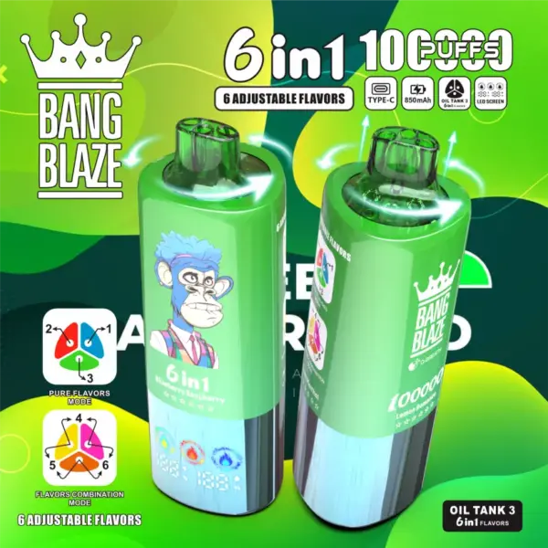 Bang Blaze 100k Puffs Jednorazowy Vape 6 w 1 100000 Zaciągnięć Darmowa Wysyłka z Magazynu UE 13 Bang Blaze 100k Puffs Jednorazowy Vape 6 w 1 100000 Zaciągnięć Darmowa Wysyłka z Magazynu UE