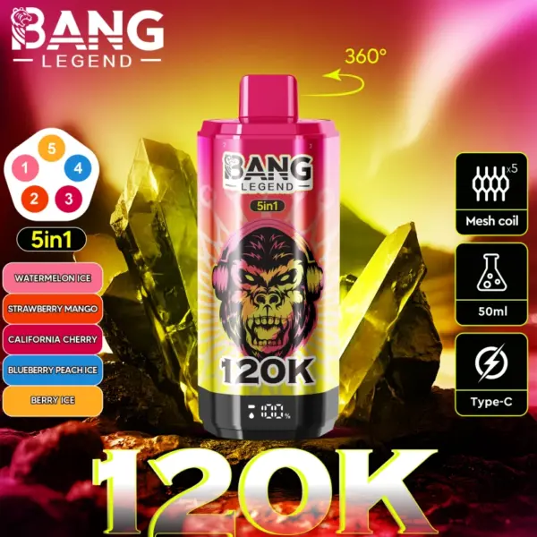 Bang Legend 120000 Puffs Vape detaliczny 5 w 1 Kup 2 sztuki Zamówienie próbki 10 Bang Legend 120000 Puffs Vape detaliczny 5 w 1 Kup 2 sztuki Zamówienie próbki