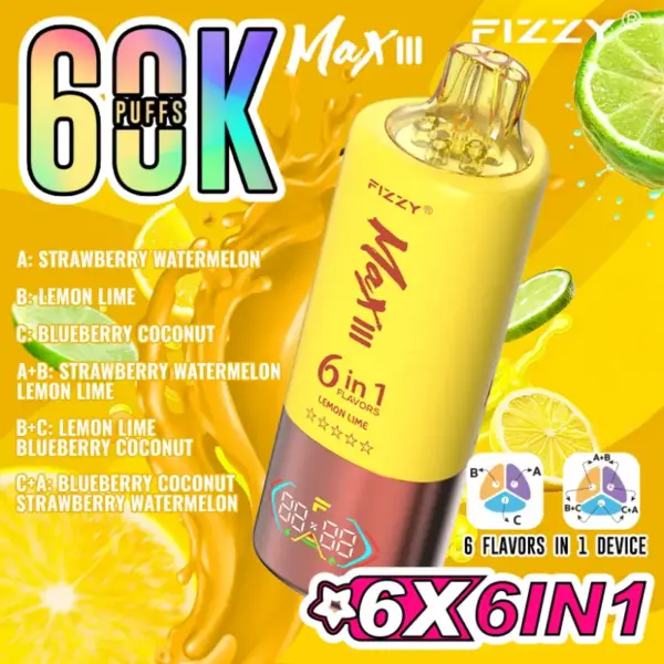 Fizzy 60K 60000 Zaciągnięć Jednorazowy Vape 6 w 1 Smaki Darmowa Wysyłka z Magazynu UE 13 Fizzy 60K 60000 Zaciągnięć Jednorazowy Vape 6 w 1 Smaki Darmowa Wysyłka z Magazynu UE