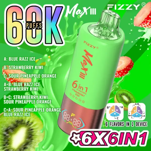 Fizzy 60K 60000 Zaciągnięć Jednorazowy Vape 6 w 1 Smaki Darmowa Wysyłka z Magazynu UE 15 Fizzy 60K 60000 Zaciągnięć Jednorazowy Vape 6 w 1 Smaki Darmowa Wysyłka z Magazynu UE