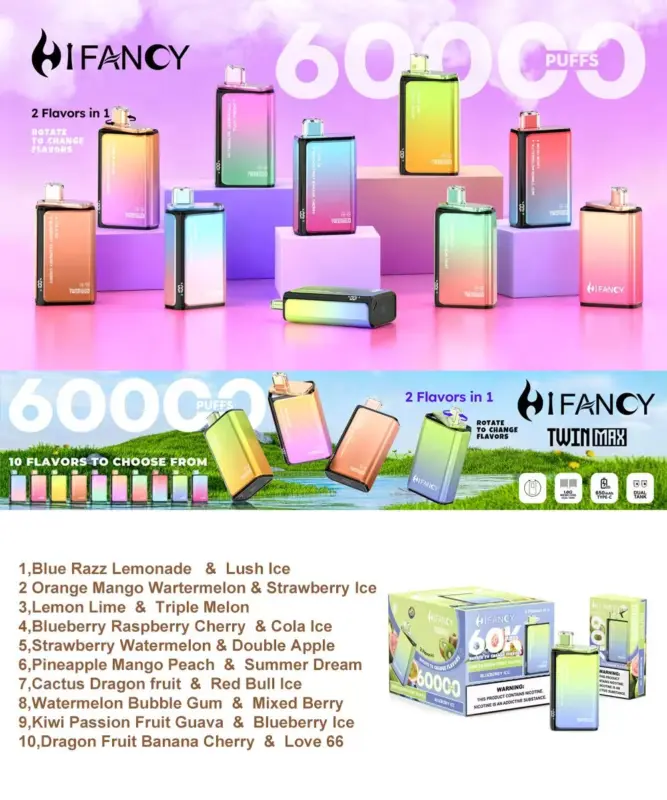 Hifancy Twin Max 60K vs inne vapy 2 w 1 – gdzie leży prawdziwa przewaga? 2 Hifancy 60000 Puffs Jednorazowy Vape 2 w 1 Twin Max – Darmowa Wysyłka z Magazynu UE