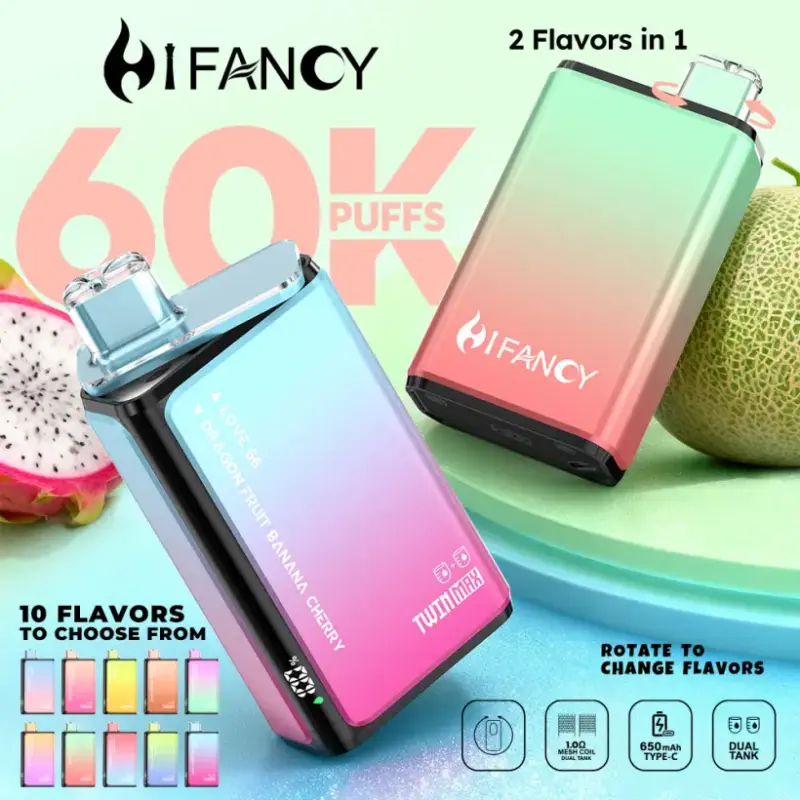 Dlaczego Hifancy 60K Puffs to najlepszy jednorazowy vape dla początkujących i doświadczonych użytkowników? 2 Hifancy 60000 Puffs Jednorazowy Vape 2 w 1 Twin Max – Darmowa Wysyłka z Magazynu UE