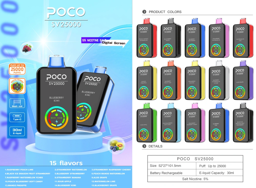 POCO SV 25000 Zaciągnięć Jednorazowy Vape Hurt Darmowa Wysyłka Magazyn UE