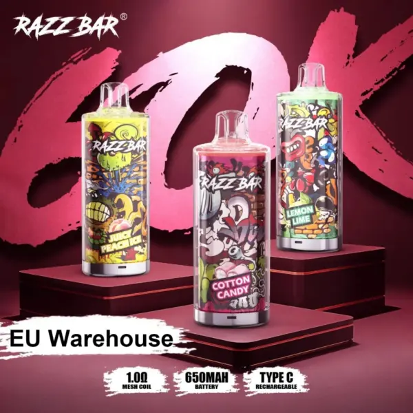 Razz Bar 60000 Puffs Jednorazowy Vape 60K Crystal Design Ładowalny Magazyn UE