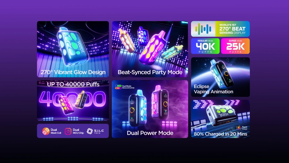 Vozol Rave 40000 Puffs Jednorazowy Vape 40K z Podwójnym Trybem Mocy – Darmowa Wysyłka z Magazynu UE