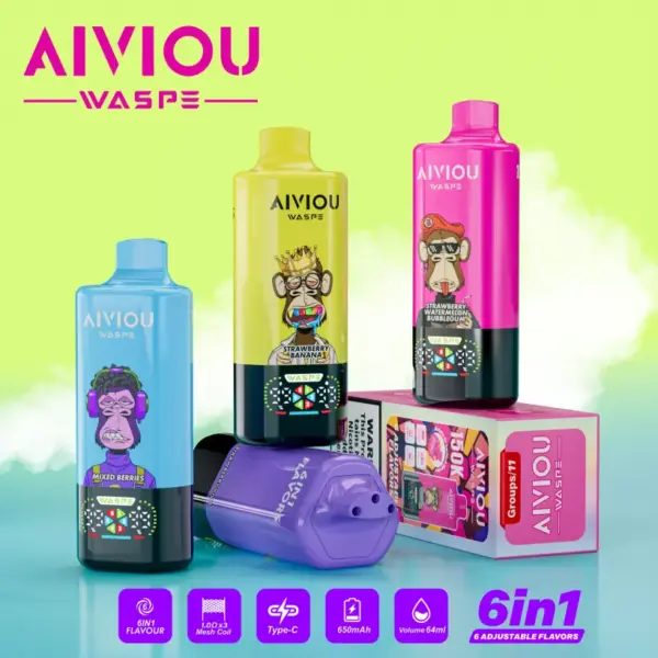 WASPE 150000 Puffs AIVIOU Jednorazowy Vape 6 w 1 Hurt Darmowa Wysyłka Magazyn UE