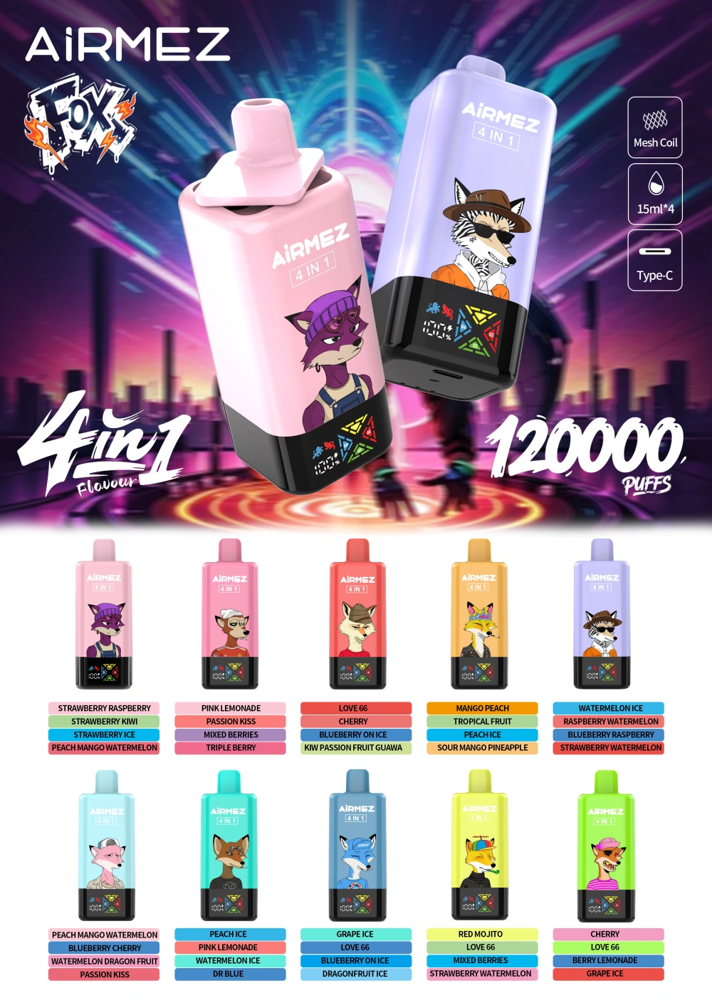 Airmez 120000 Puffs Jednorazowy Vape 4 w 1 z Darmową Wysyłką z Magazynu UE 16 Airmez 120000 Puffs Jednorazowy Vape 4 w 1 z Darmową Wysyłką z Magazynu UE