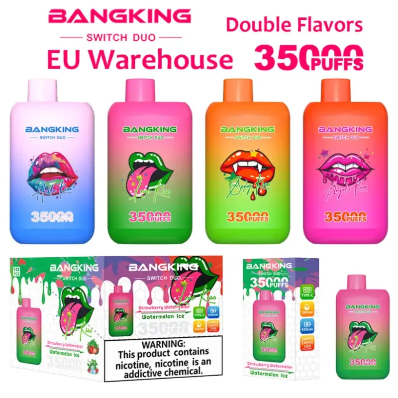 12 Smaków Bang King 35000 Puffs – Który Wybrać? Vape 2 w 1 z Darmową Wysyłką do Całej UE! 2 Bang King 35000 zaciągnięć Swith Duo jednorazowy e-papieros 2 w 1 podwójny smak 35k magazyn UE