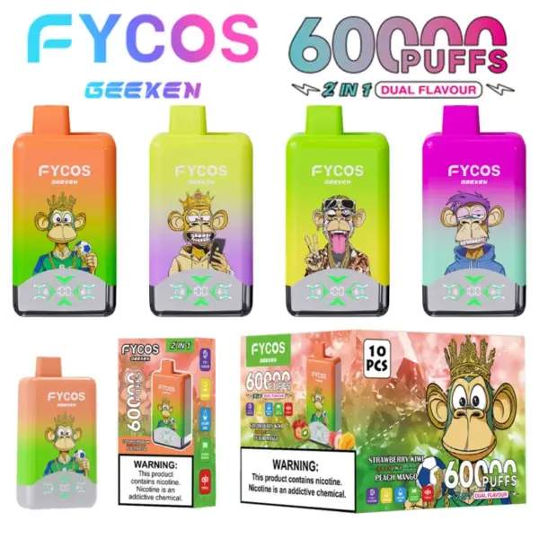 FYCOS 60K Puffs Jednorazowy E-papieros 60000 2 w 1 Podwójny Smak Darmowa Wysyłka