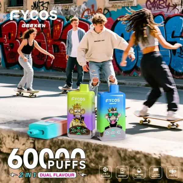 FYCOS 60K Puffs Jednorazowy E-papieros 60000 2 w 1 Podwójny Smak Darmowa Wysyłka