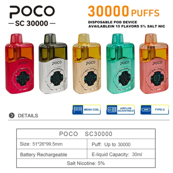 Puff 30k Vape POCO SC 30000 Zaciągnięć Jednorazowy E-papieros 30k Darmowa Wysyłka Magazyn UE 12 Puff 30k Vape POCO SC 30000 Zaciągnięć Jednorazowy E-papieros 30k Darmowa Wysyłka Magazyn UE
