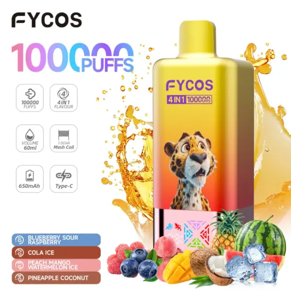 Fycos 100k Puffs 4 w 1 Najlepszy Jednorazowy Vape Darmowa Wysyłka 3–7 Dni Roboczych Magazyn UE 9 Fycos 100k Puffs 4 w 1 Najlepszy Jednorazowy Vape Darmowa Wysyłka 3–7 Dni Roboczych Magazyn UE