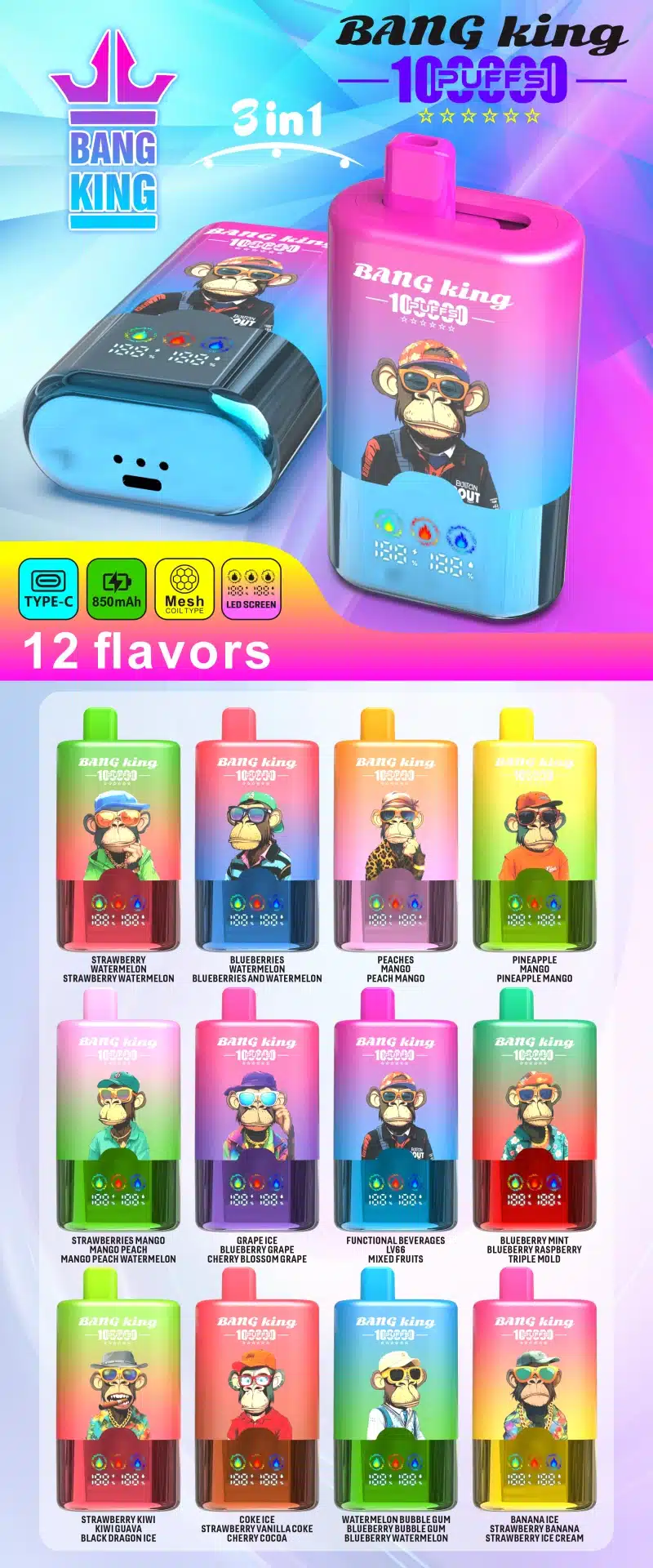 Bang King 100k Zaciągnięć 3 W 1 Inteligentny Ekran Jednorazowy Vape Sprzedaż Hurtowa Darmowa Wysyłka 16 Bang King 100k Zaciągnięć 3 W 1 Inteligentny Ekran Jednorazowy Vape Sprzedaż Hurtowa Darmowa Wysyłka