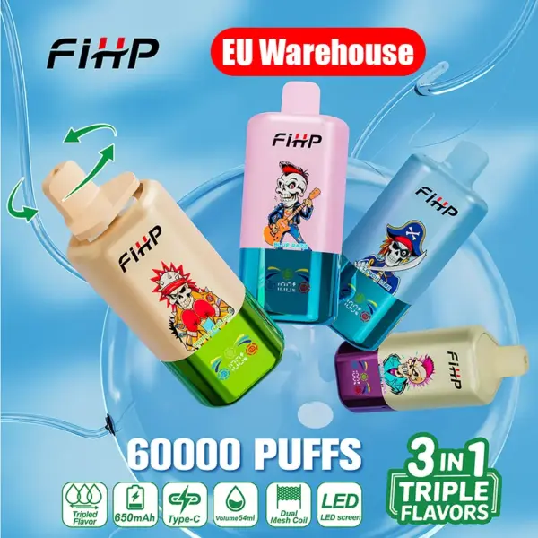 FIHP 60k Pufów 3 w 1 Jednorazowy Vape Potrójne Smaki 60000 Magazyn UE