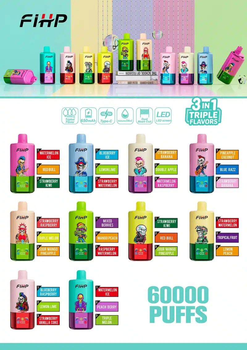 FIHP 60k Pufów 3 w 1 Jednorazowy Vape Potrójne Smaki 60000 Magazyn UE 16 FIHP 60k Pufów 3 w 1 Jednorazowy Vape Potrójne Smaki 60000 Magazyn UE