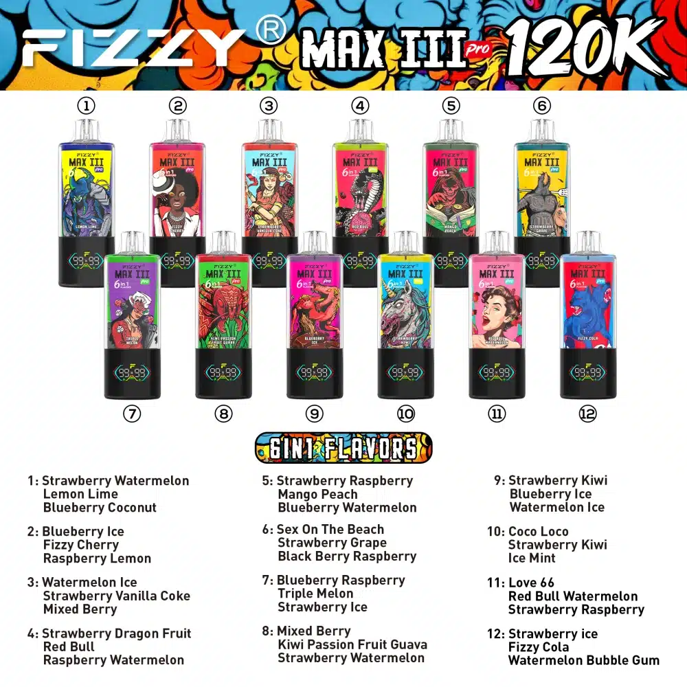 Fizzy 120k Puffs 6 w 1 Max III Pro Najlepszy Jednorazowy Vape 120000 Darmowa Wysyłka Magazyn UE 16 Fizzy 120k Puffs 6 w 1 Max III Pro Najlepszy Jednorazowy Vape 120000 Darmowa Wysyłka Magazyn UE
