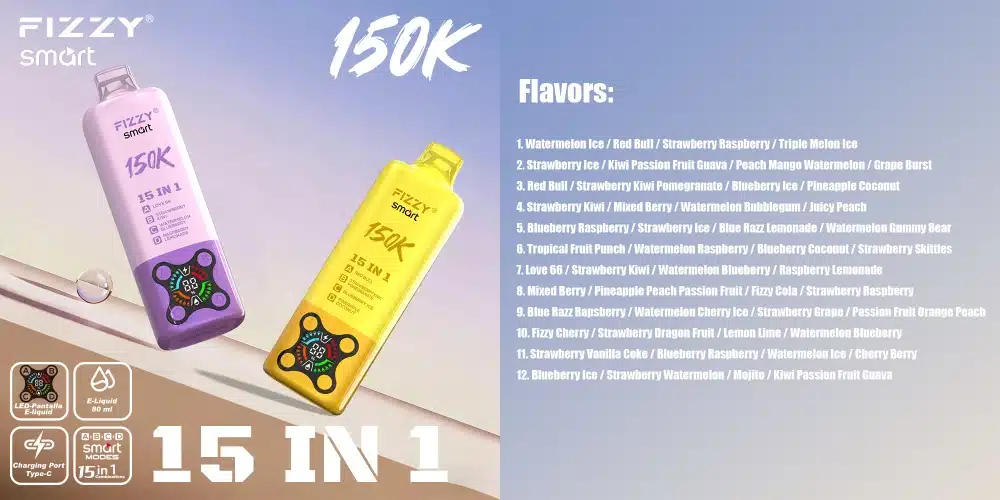 Fizzy 150k Pufów 15 w 1 Smaki Jednorazowy Vape 150000 Darmowa Wysyłka Magazyn UE