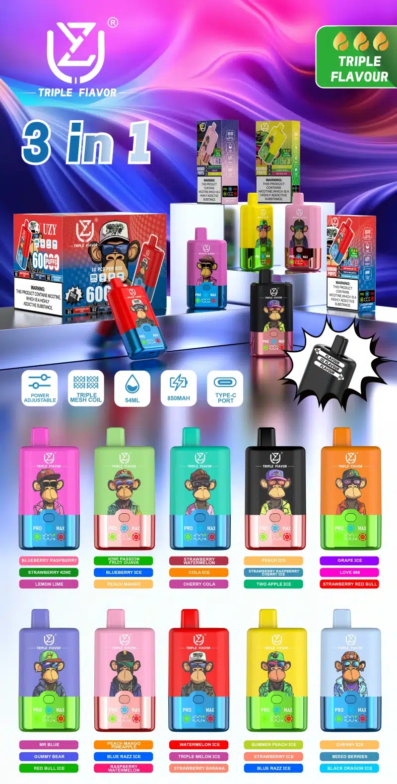 UZY 60K Puffs 3 w 1 Najlepszy Jednorazowy Vape 60000 Darmowa Wysyłka Magazyn UE 16 UZY 60K Puffs 3 w 1 Najlepszy Jednorazowy Vape 60000 Darmowa Wysyłka Magazyn UE