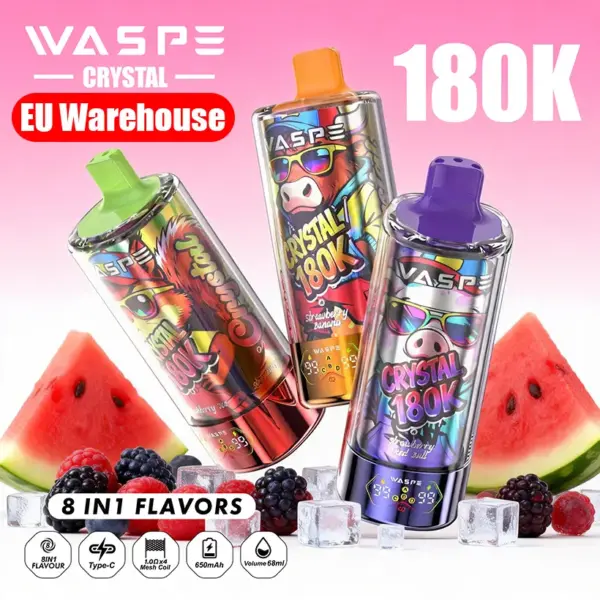 WASPE 180K zaciągnięć 8 w 1 Crystal Jednorazowy Vape 180000 Darmowa wysyłka z magazynu UE