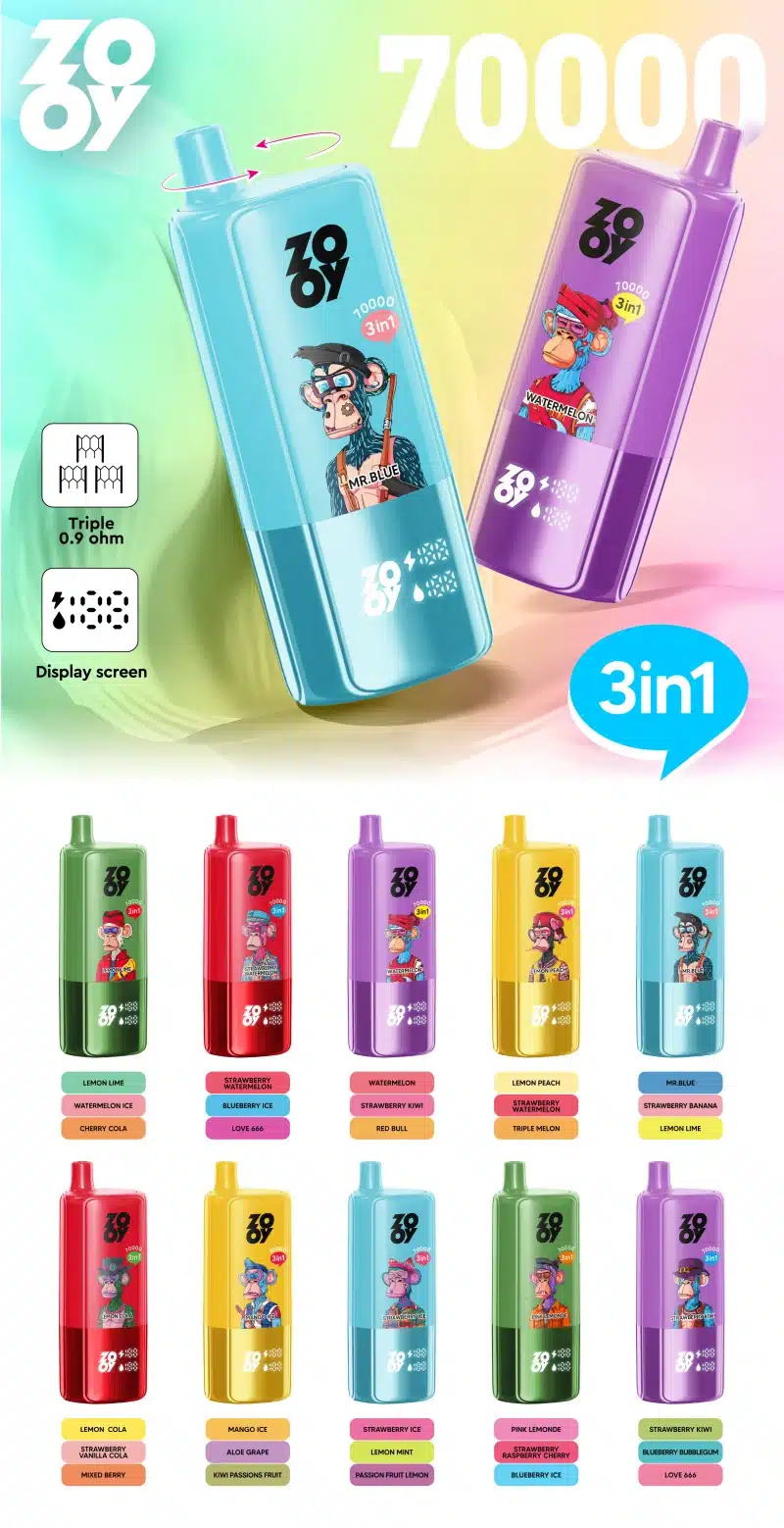 ZOOY 70K Puffs 70000 3 w 1 Potrójne Smaki Jednorazowy Vape Darmowa Wysyłka Magazyn UE 16 ZOOY 70K Puffs 70000 3 w 1 Potrójne Smaki Jednorazowy Vape Darmowa Wysyłka Magazyn UE
