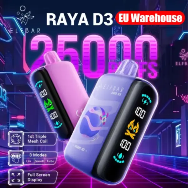 ELF BAR 25K Puffs 25000 RAYA D3 Jednorazowy Vape Magazyn UE