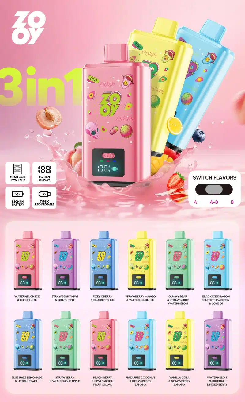 Zooy 150K Puffs 150000 Potrójne Smaki Jednorazowy Vape 3 W 1 Hurtownia Magazyn UE 16 Zooy 150K Puffs 150000 Potrójne Smaki Jednorazowy Vape 3 W 1 Hurtownia Magazyn UE