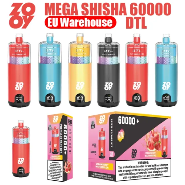 ZOOY Mega 60K Puffs 60000 DTL Shisha Jednorazowy E Papieros Hurt Magazyn UE