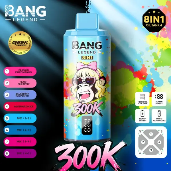 Bang Legend 300000 Zaciągnięć 8 w 1 Smaki Jednorazowy Vape Online Darmowa Wysyłka