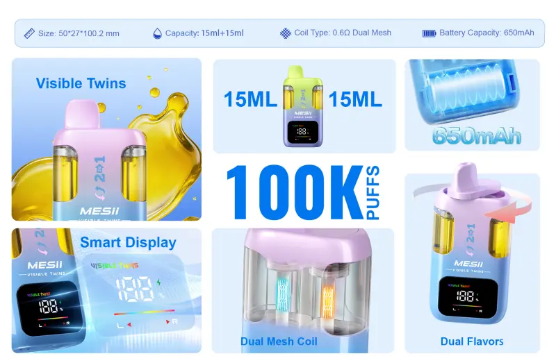 Mesii 100K Zaciągnięć Visible Twins Podwójne Smaki Crystal Jednorazowy Vape Darmowa Wysyłka 17 Mesii 100K Zaciągnięć Visible Twins Podwójne Smaki Crystal Jednorazowy Vape Darmowa Wysyłka