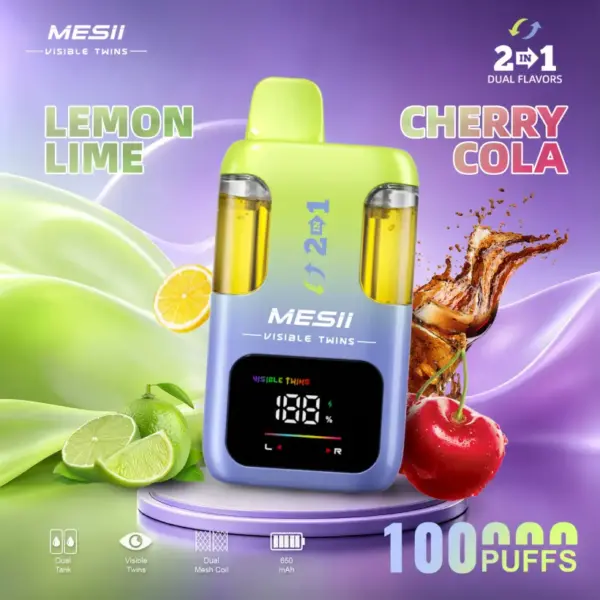 Mesii 100K Zaciągnięć Visible Twins Podwójne Smaki Crystal Jednorazowy Vape Darmowa Wysyłka
