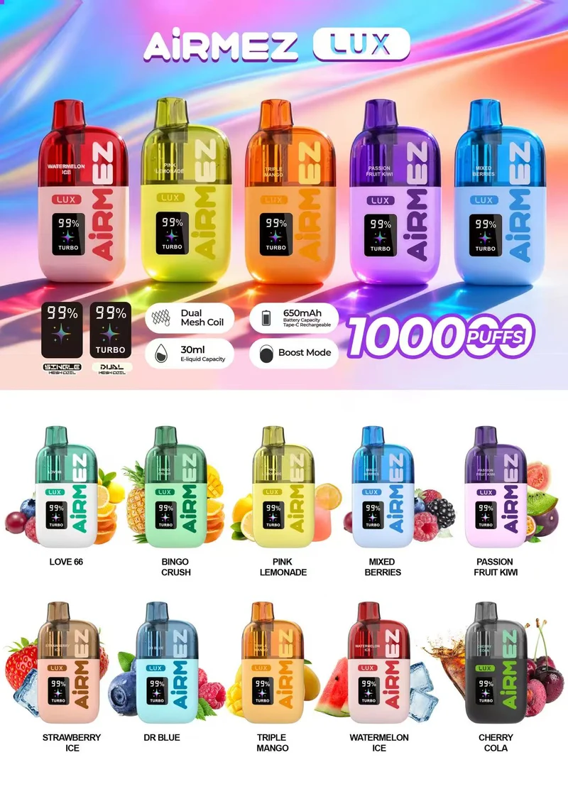 Airmez Lux 100K Zaciągnięć Crystal Jednorazowy Vape Magazyn UE Dostawa W 3-7 Dni