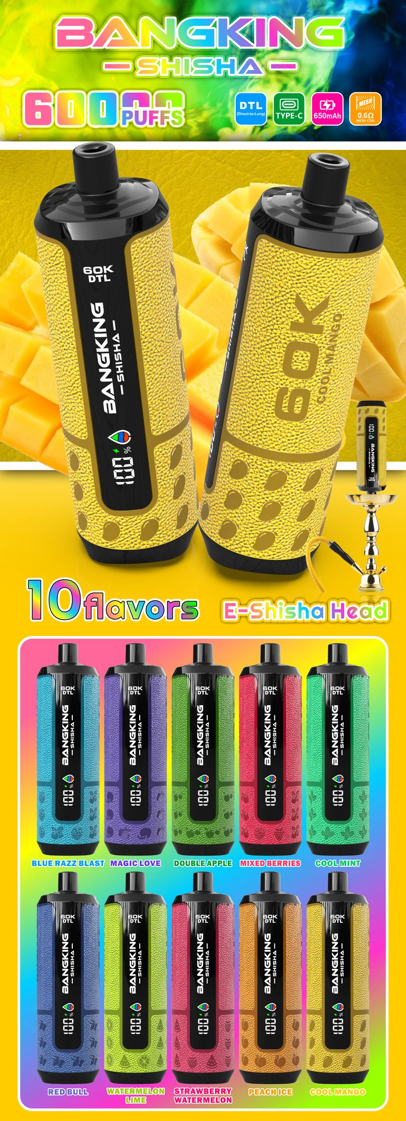 Bang King 60k Zaciągnięć 60000 Puffs Shisha Jednorazowy E-papieros Vape Kupić 16 Bang King 60k Zaciągnięć 60000 Puffs Shisha